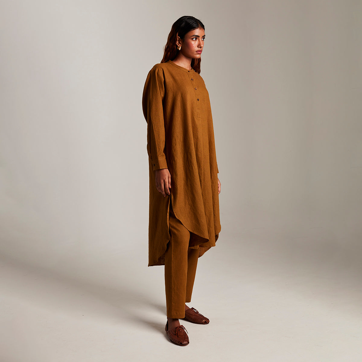 Olive Co-Linen Round Hem Kurta Set