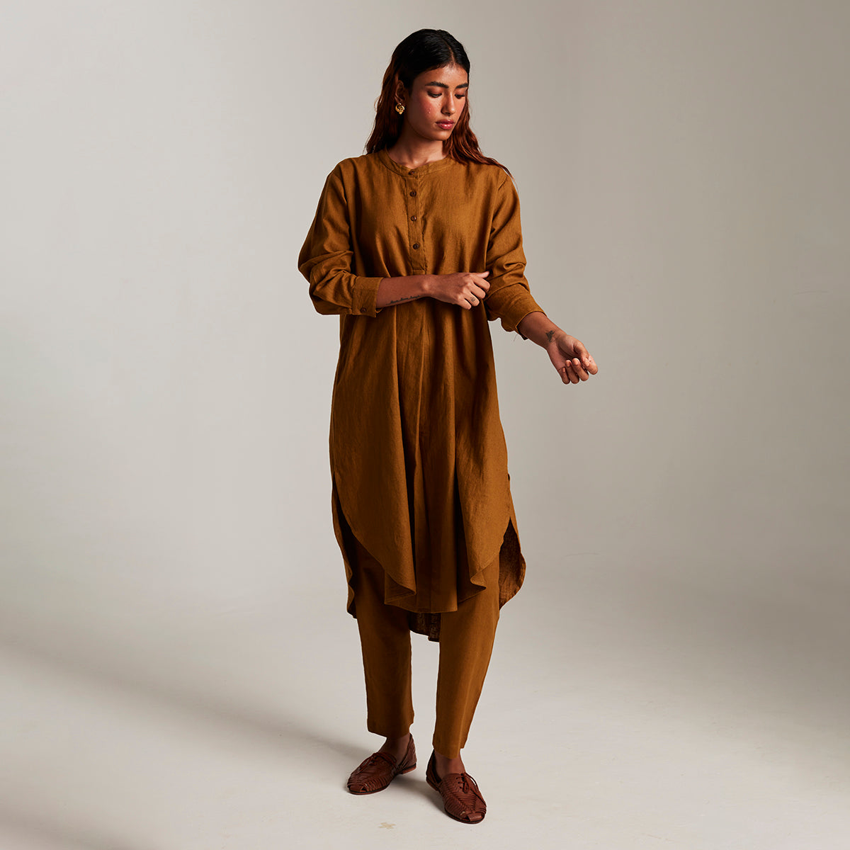 Olive Co-Linen Round Hem Kurta Set