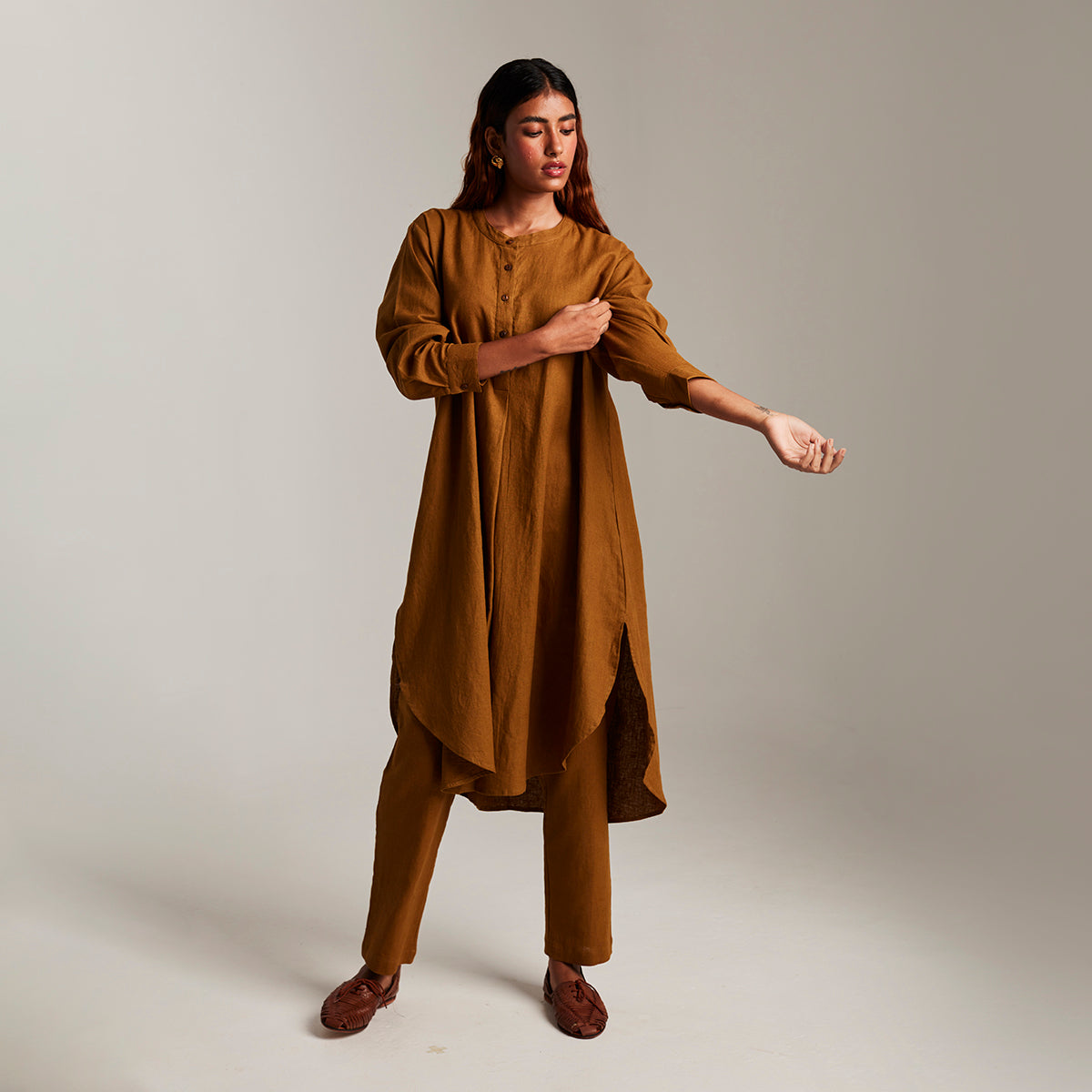 Olive Co-Linen Round Hem Kurta Set