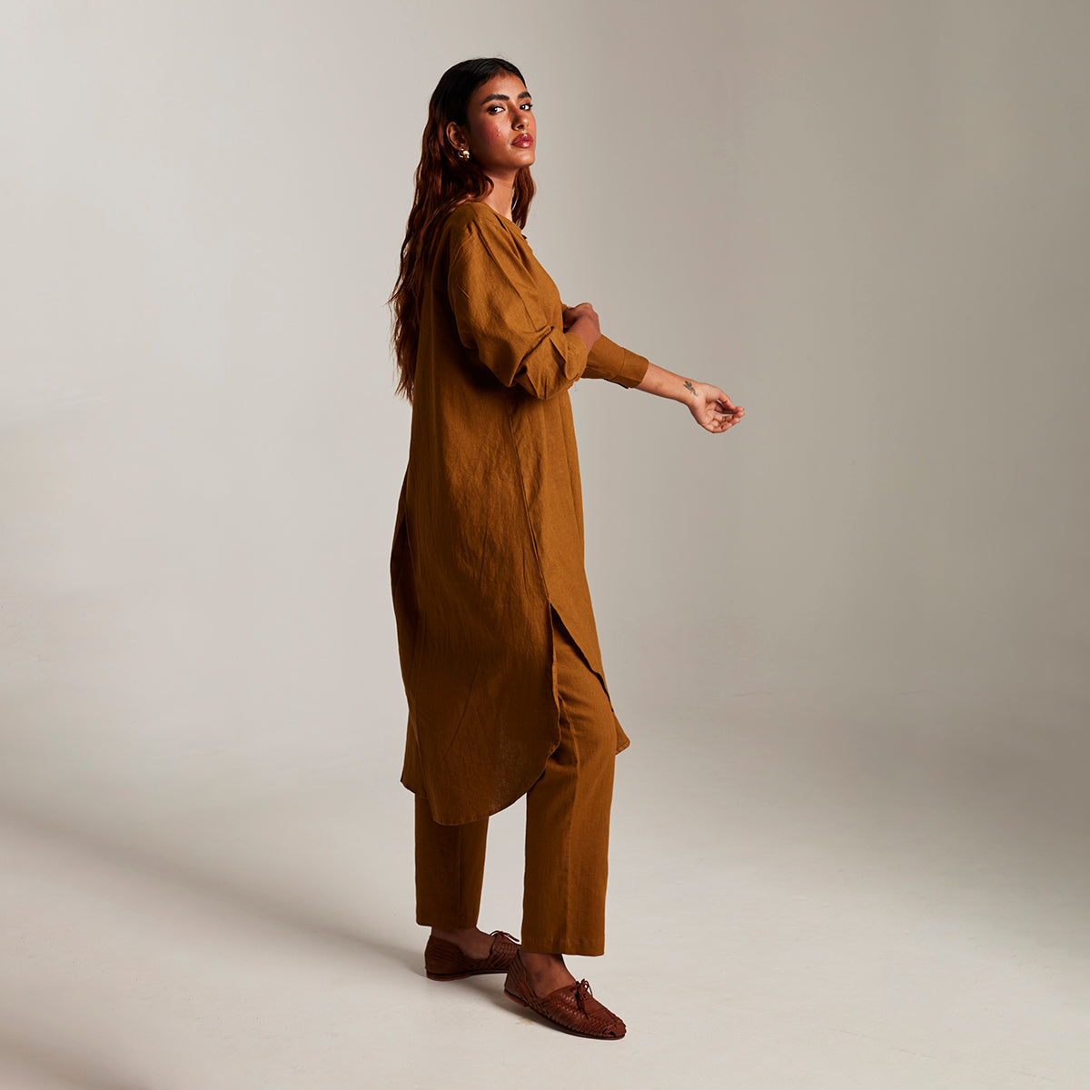 Olive Co-Linen Round Hem Kurta Set