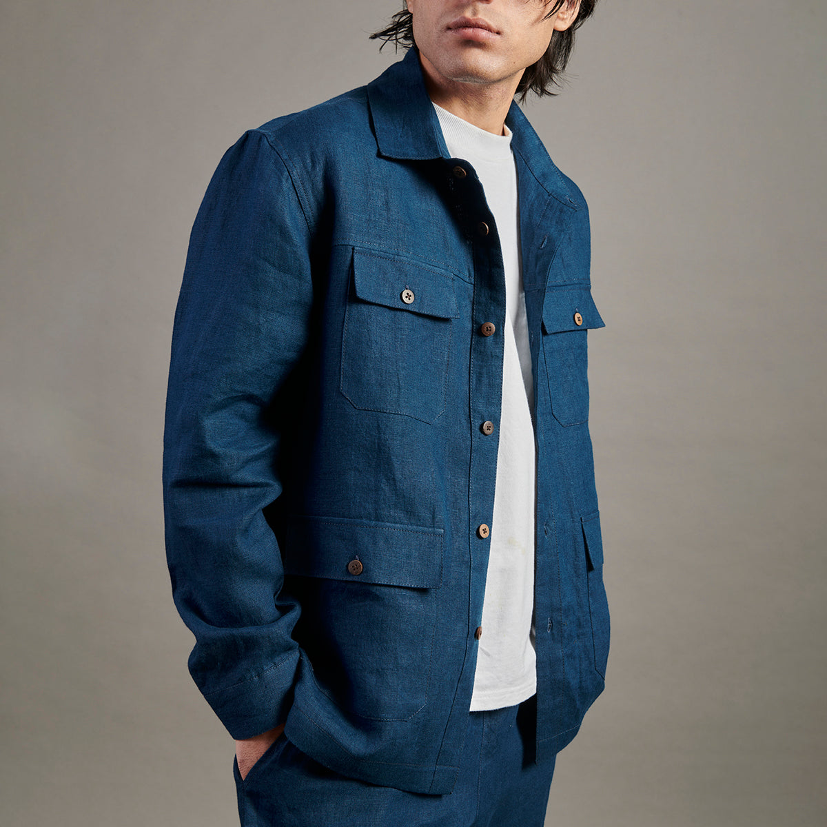 Indigo Linen Men's Overshirt