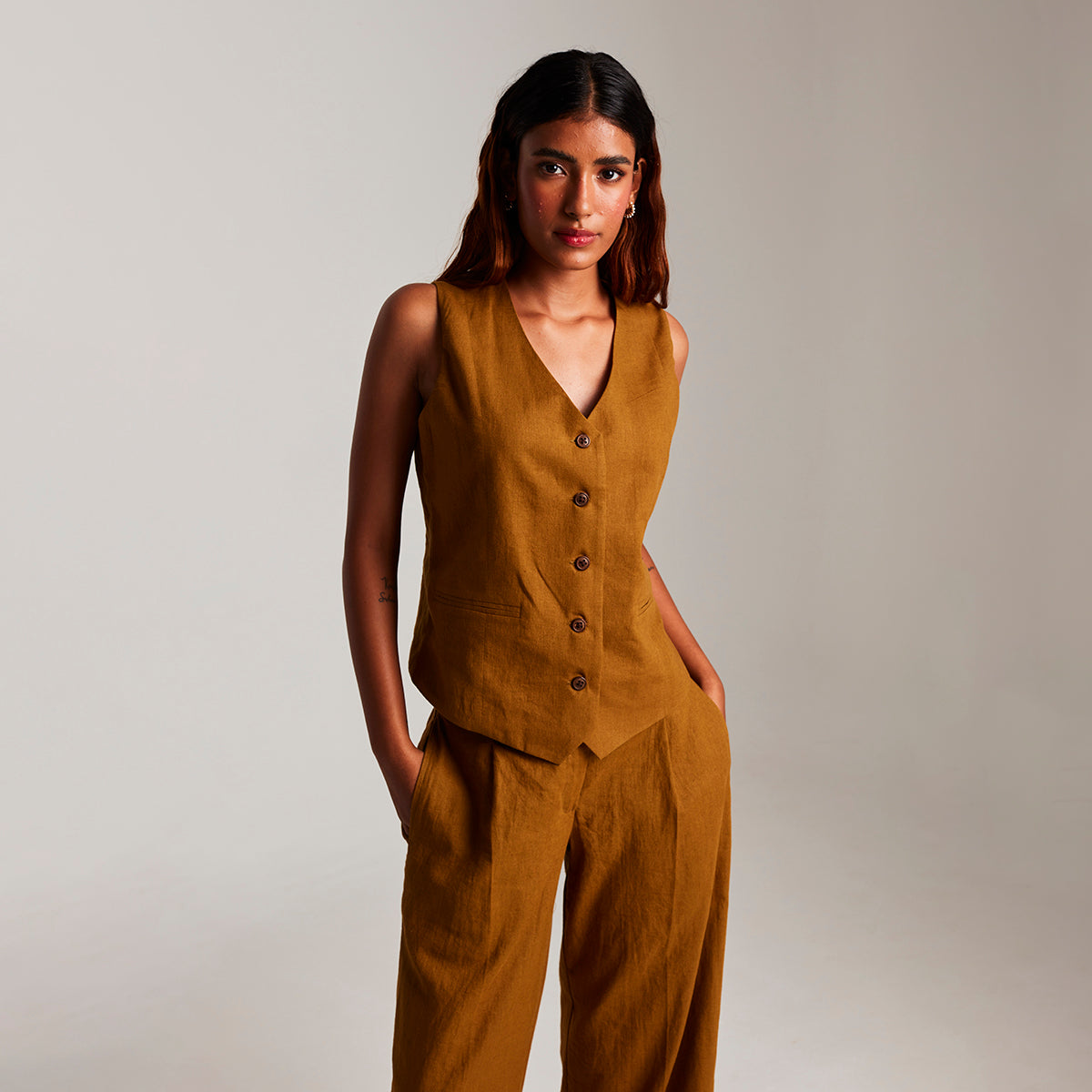 Olive Co-Linen Waistcoat Set