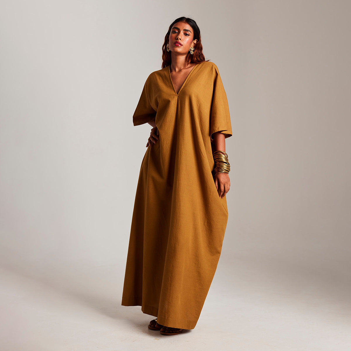 Olive Co-Linen Classic Kaftan