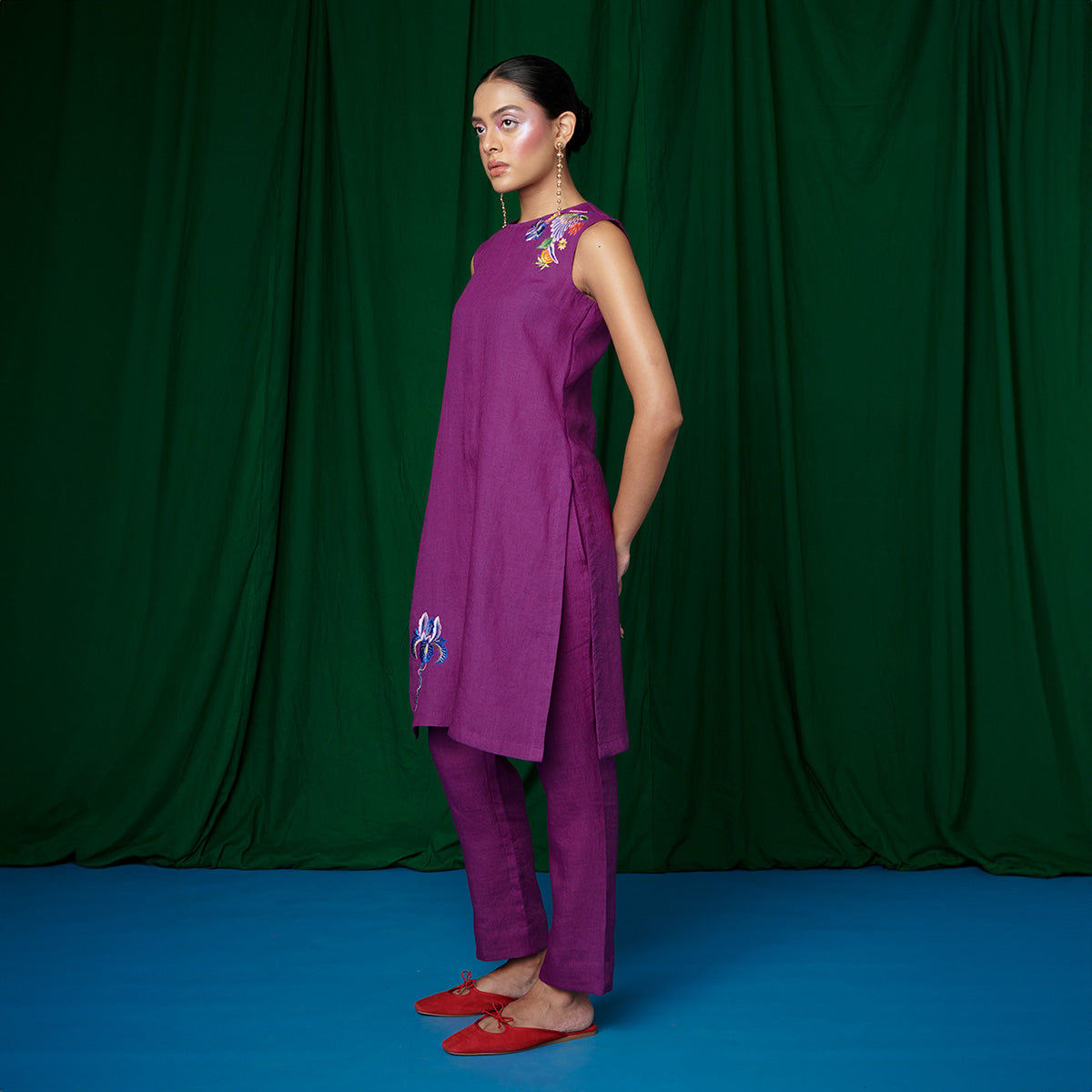 Violet Linen Fitted Kurta Set