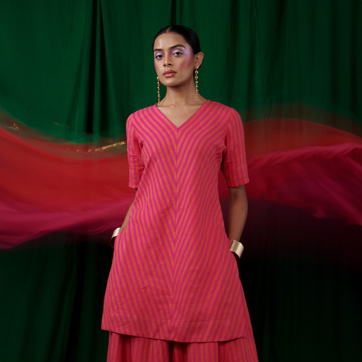 Coral Linen Sharara Set