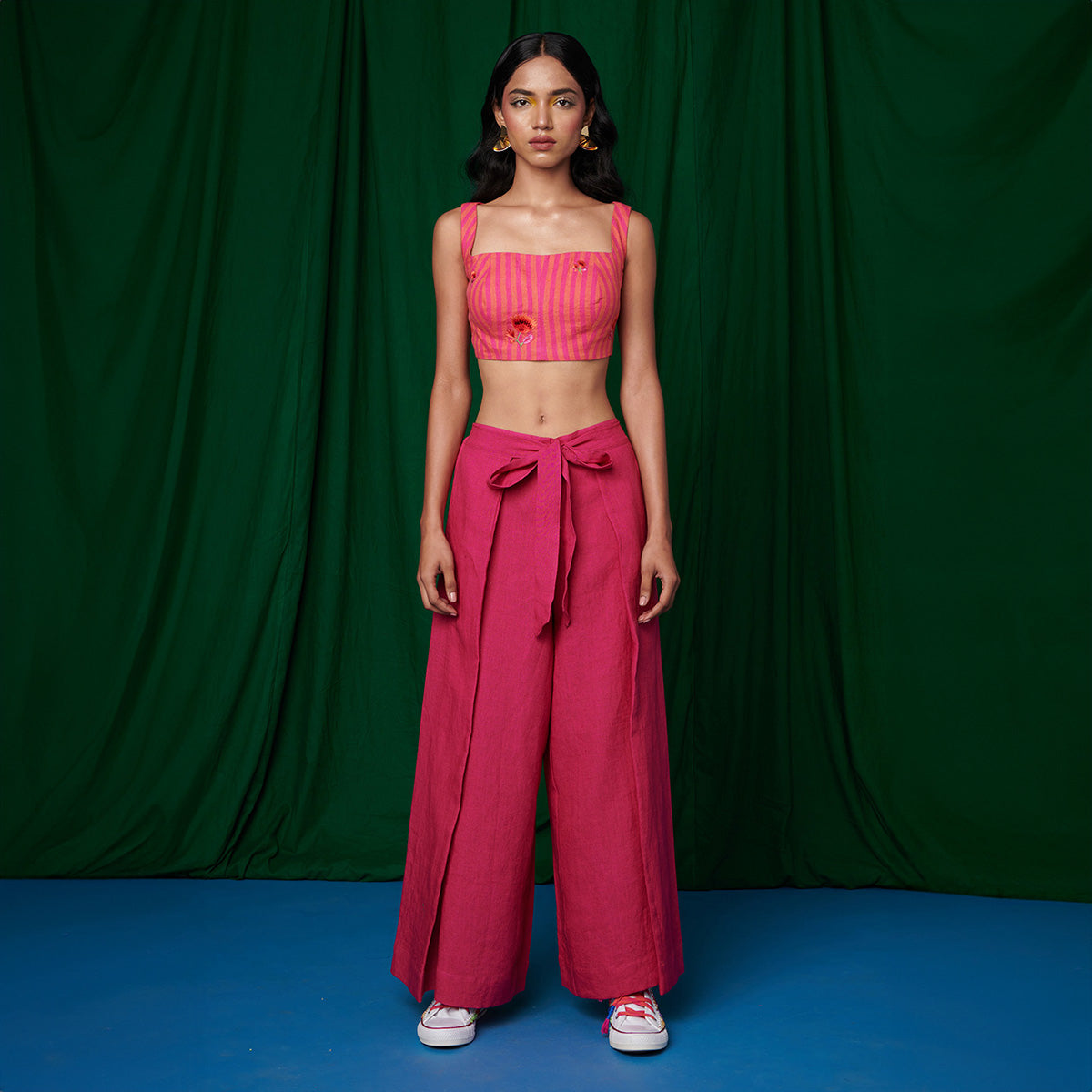 Linen Coral Bustier Top and Rani Wrap Pants