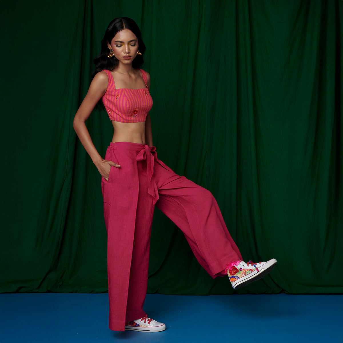 Linen Coral Bustier Top and Rani Wrap Pants