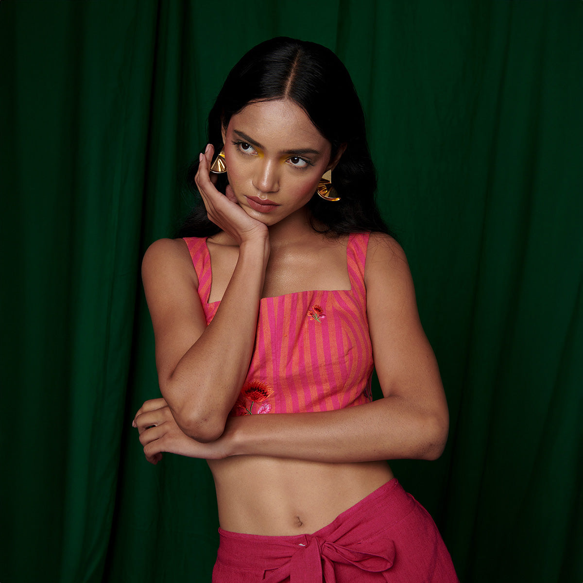 Linen Coral Bustier Top and Rani Wrap Pants