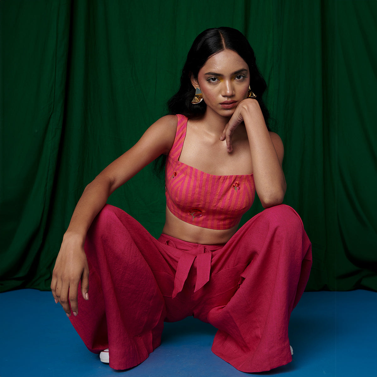 Linen Coral Bustier Top and Rani Wrap Pants