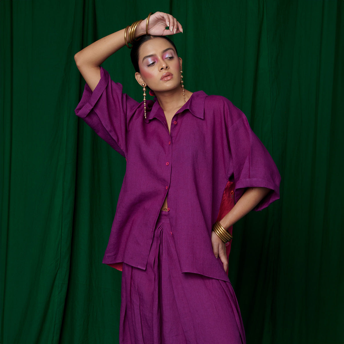 Violet Linen Boho Shirt and Dhoti Pants