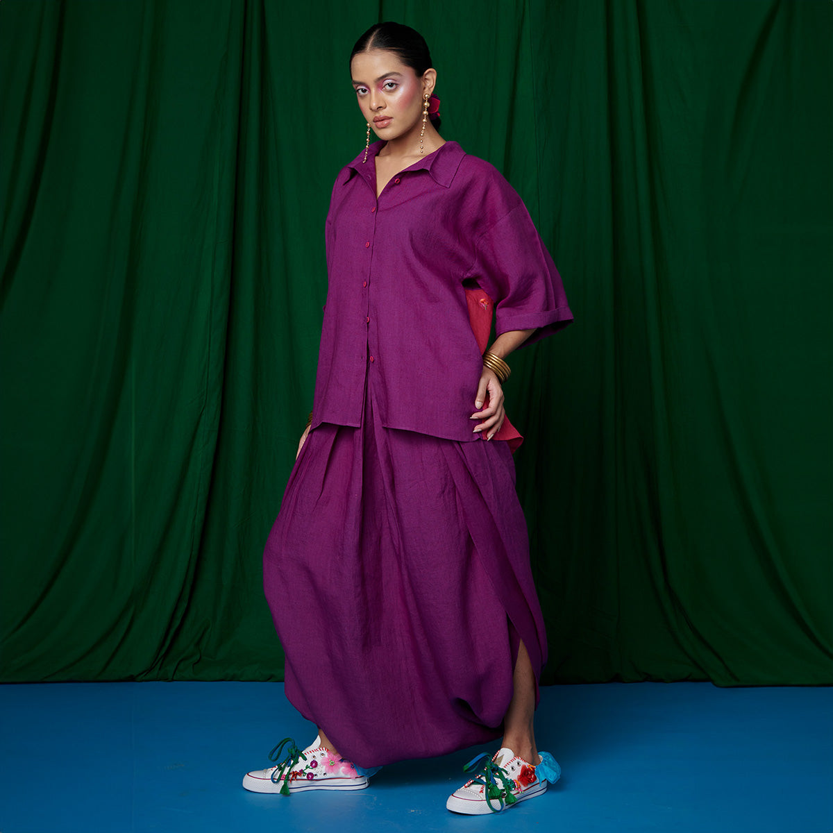 Violet Linen Boho Shirt and Dhoti Pants