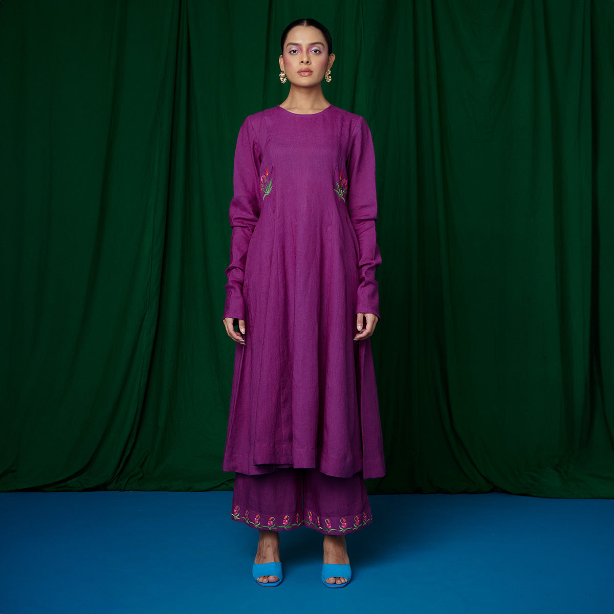 Violet Linen Anarkali Kurta Set