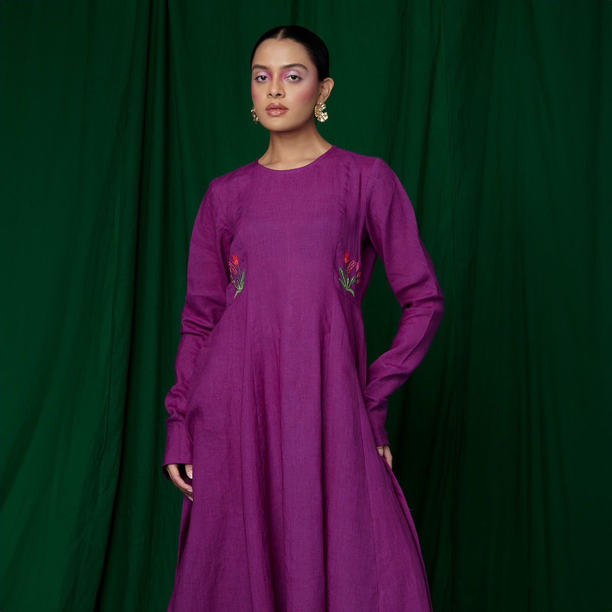 Violet Linen Anarkali Kurta Set