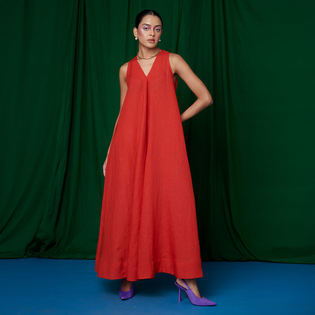 Kumkum Linen Flared Dress