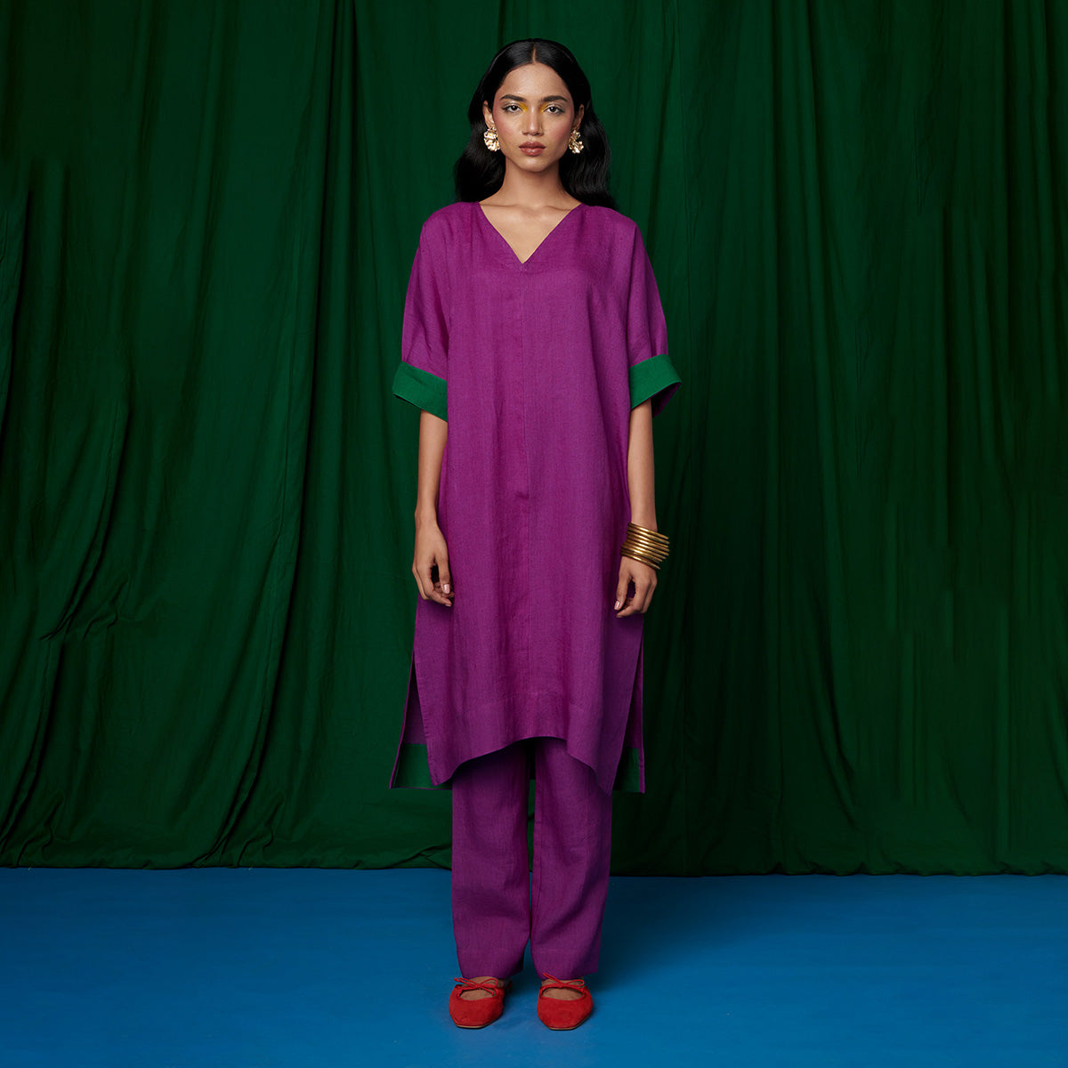 Violet Linen Dolman Kurta Set