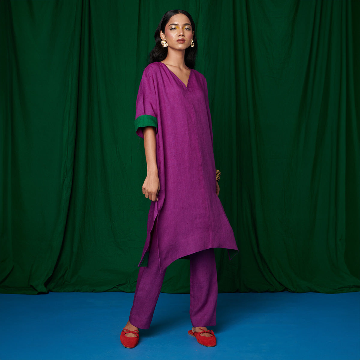 Violet Linen Dolman Kurta Set