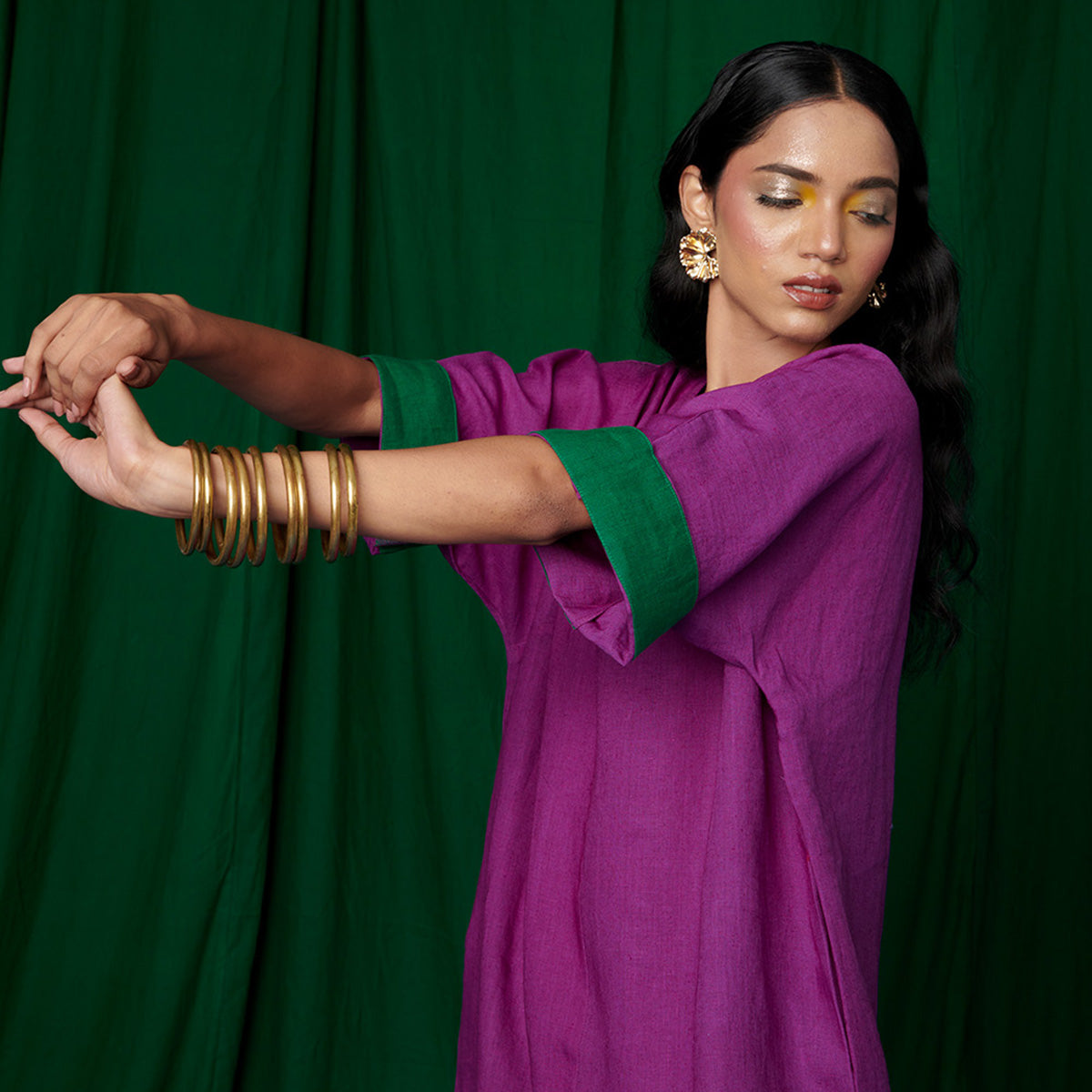 Violet Linen Dolman Kurta Set