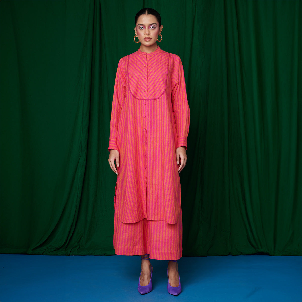 Coral Linen Shirt Dress and Culotte Pants