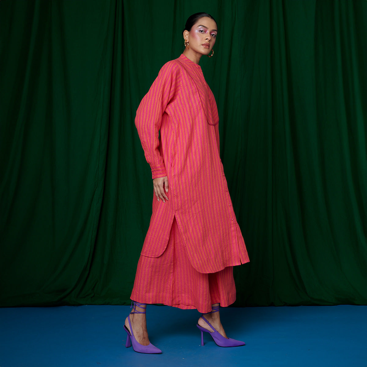 Coral Linen Shirt Dress and Culotte Pants