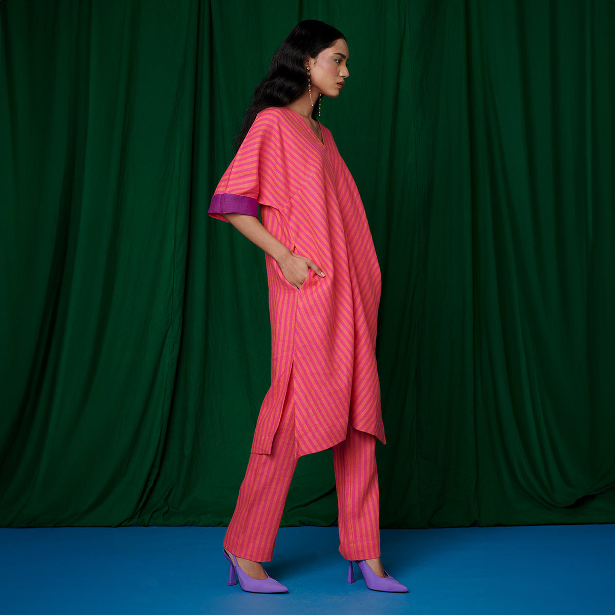 Coral Linen Dolman Kurta Set