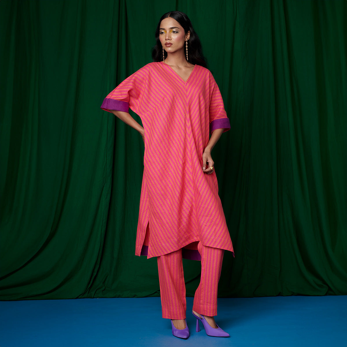 Coral Linen Dolman Kurta Set