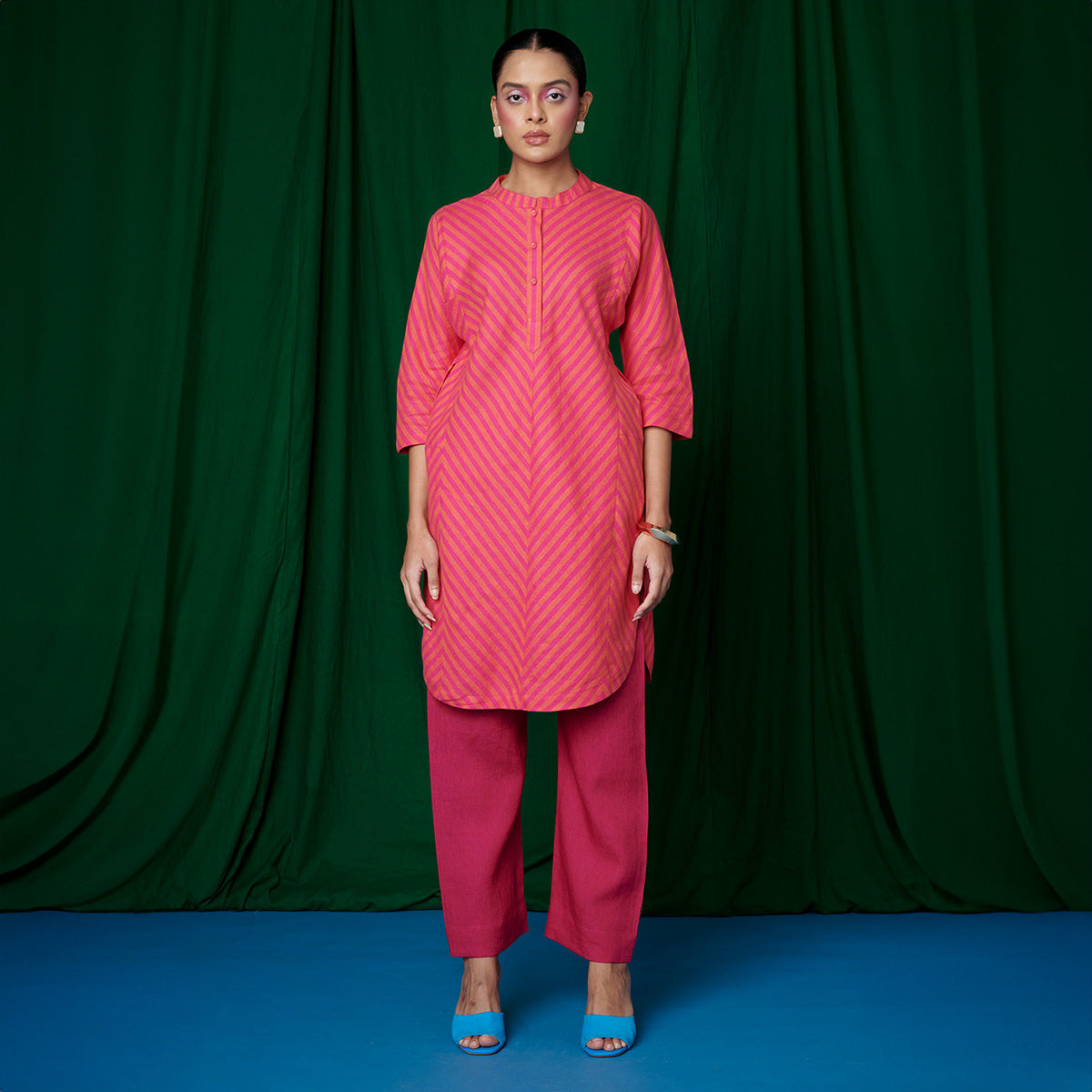 Coral Linen Panelled Kurta Set