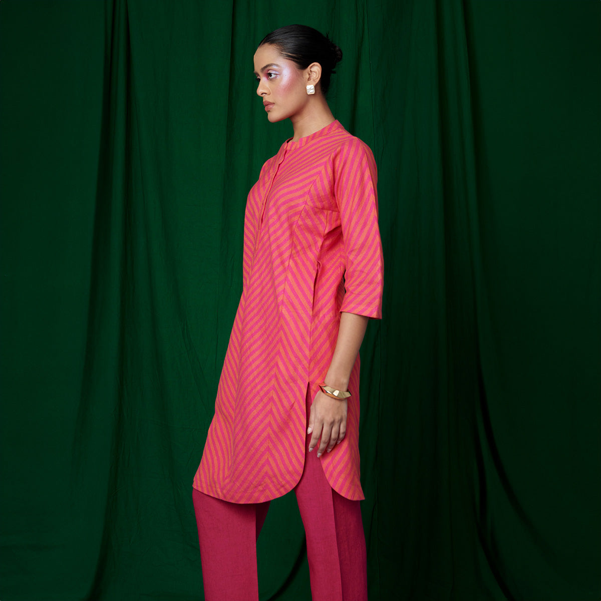 Coral Linen Panelled Kurta Set