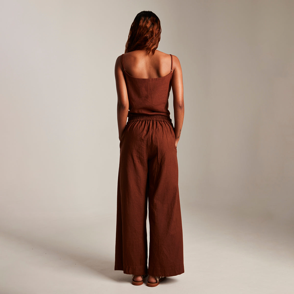 Mocha Co-Linen Camisole Top & Wrap Pants