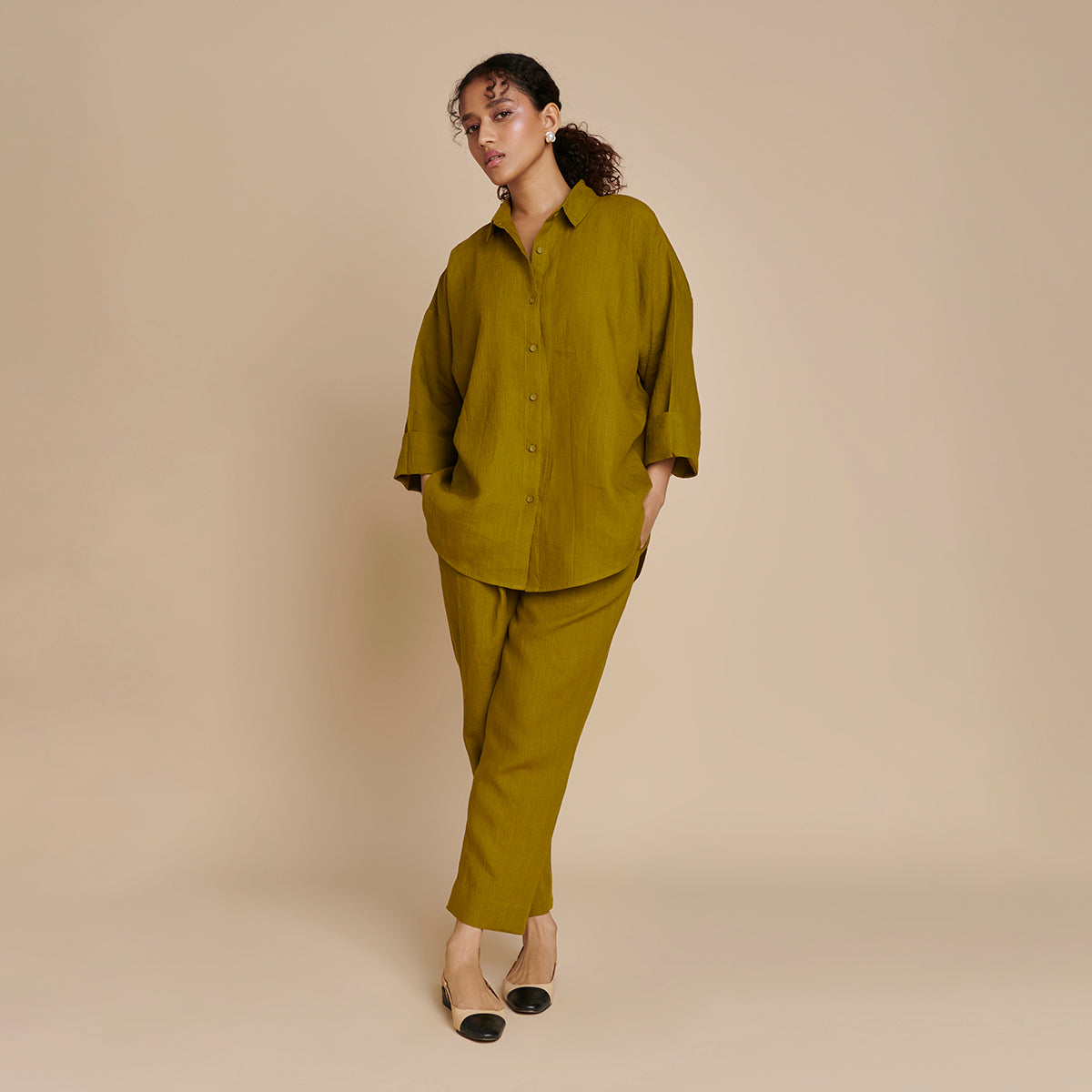 Mehendi Linen Oversized Flared Shirt