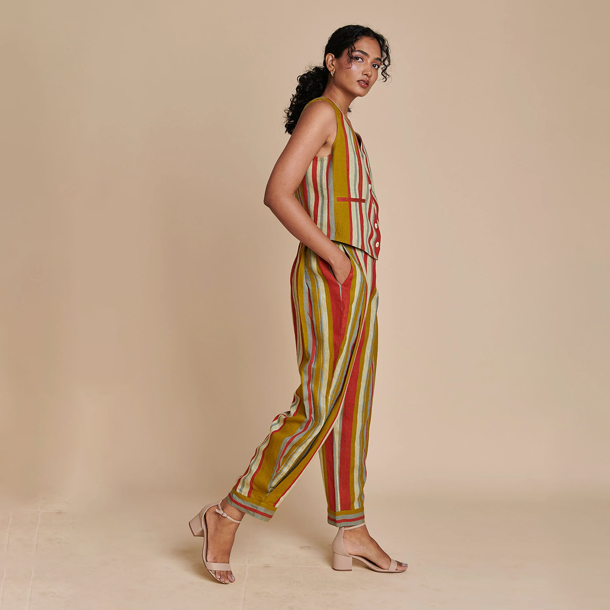 Leher Linen Waist Coat Set