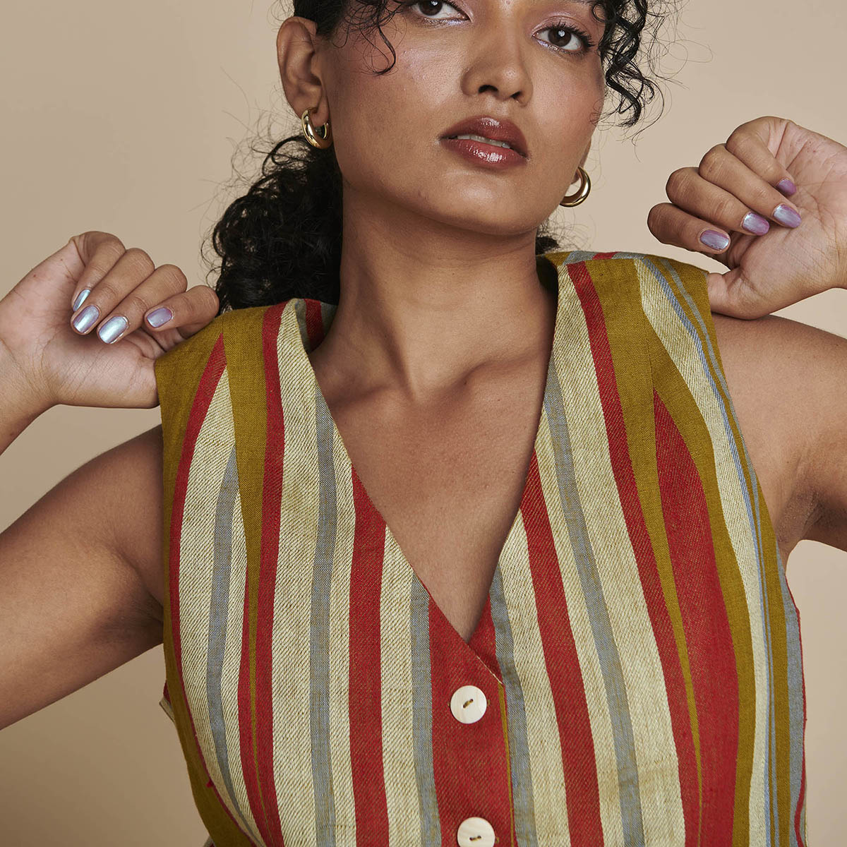 Leher Linen Waist Coat Set