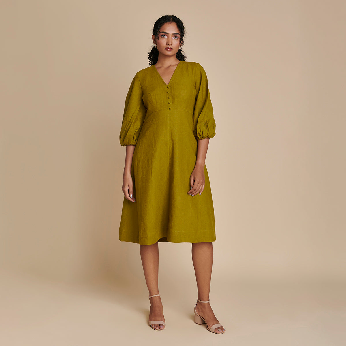 Mehendi Linen Billow Dress