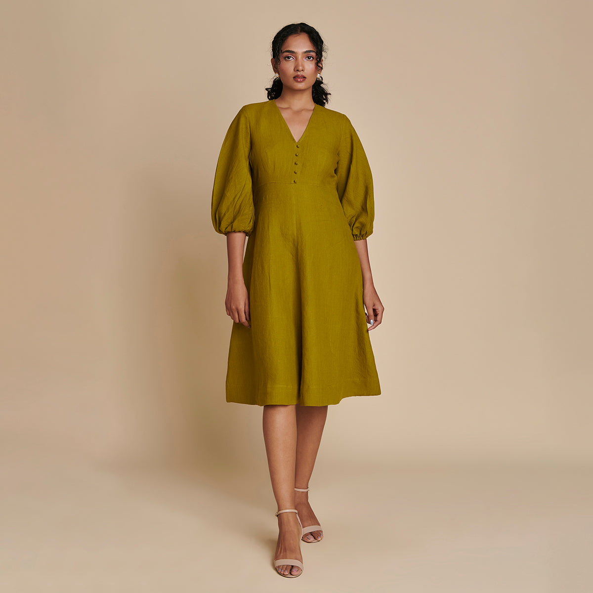 Mehendi Linen Billow Dress