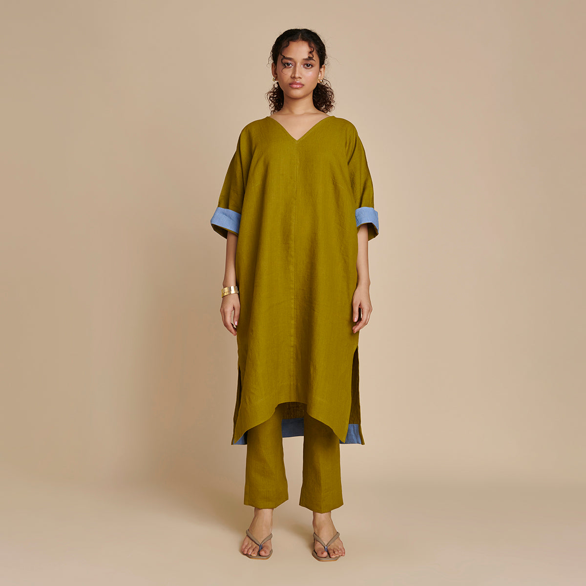 Mehendi Linen Dolman Kurta Set