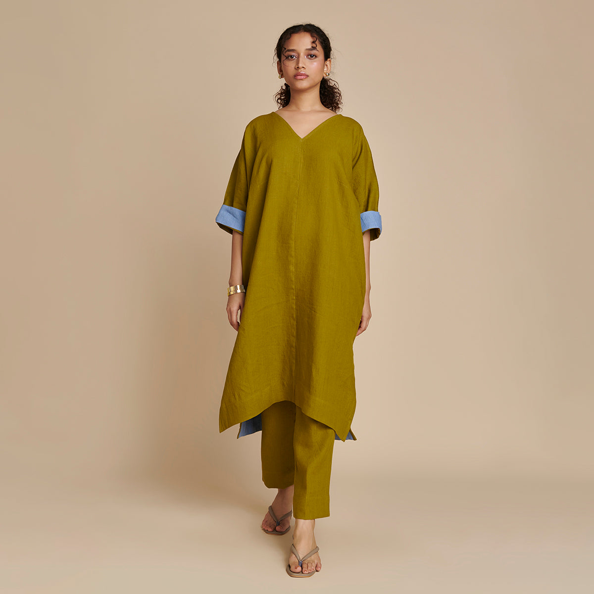 Mehendi Linen Dolman Kurta Set