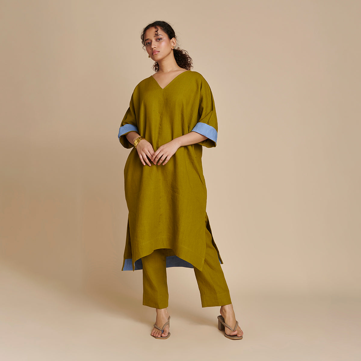 Mehendi Linen Dolman Kurta Set