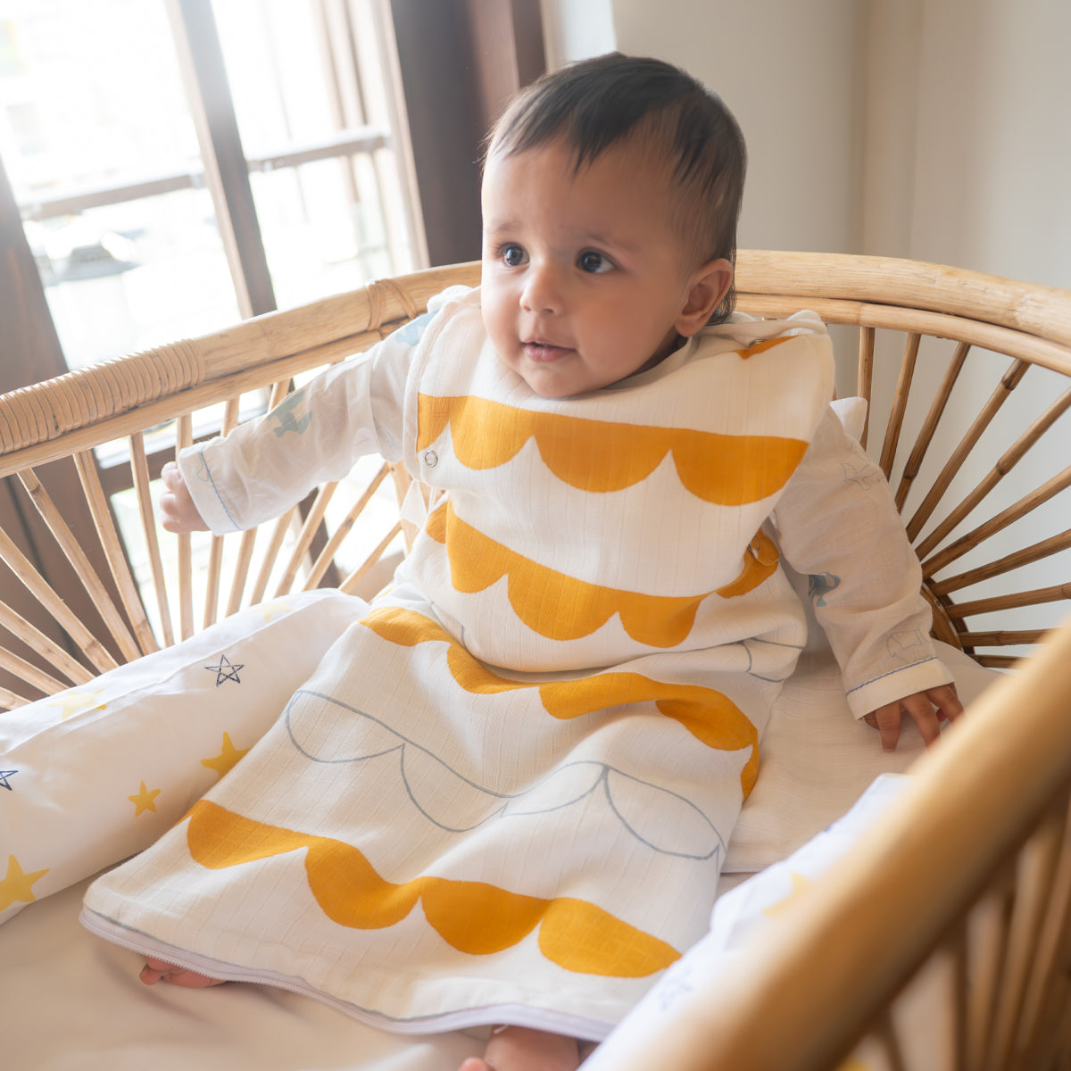 Organic Muslin Sleeping Bag for Baby - Elle Half Moon | Yellow