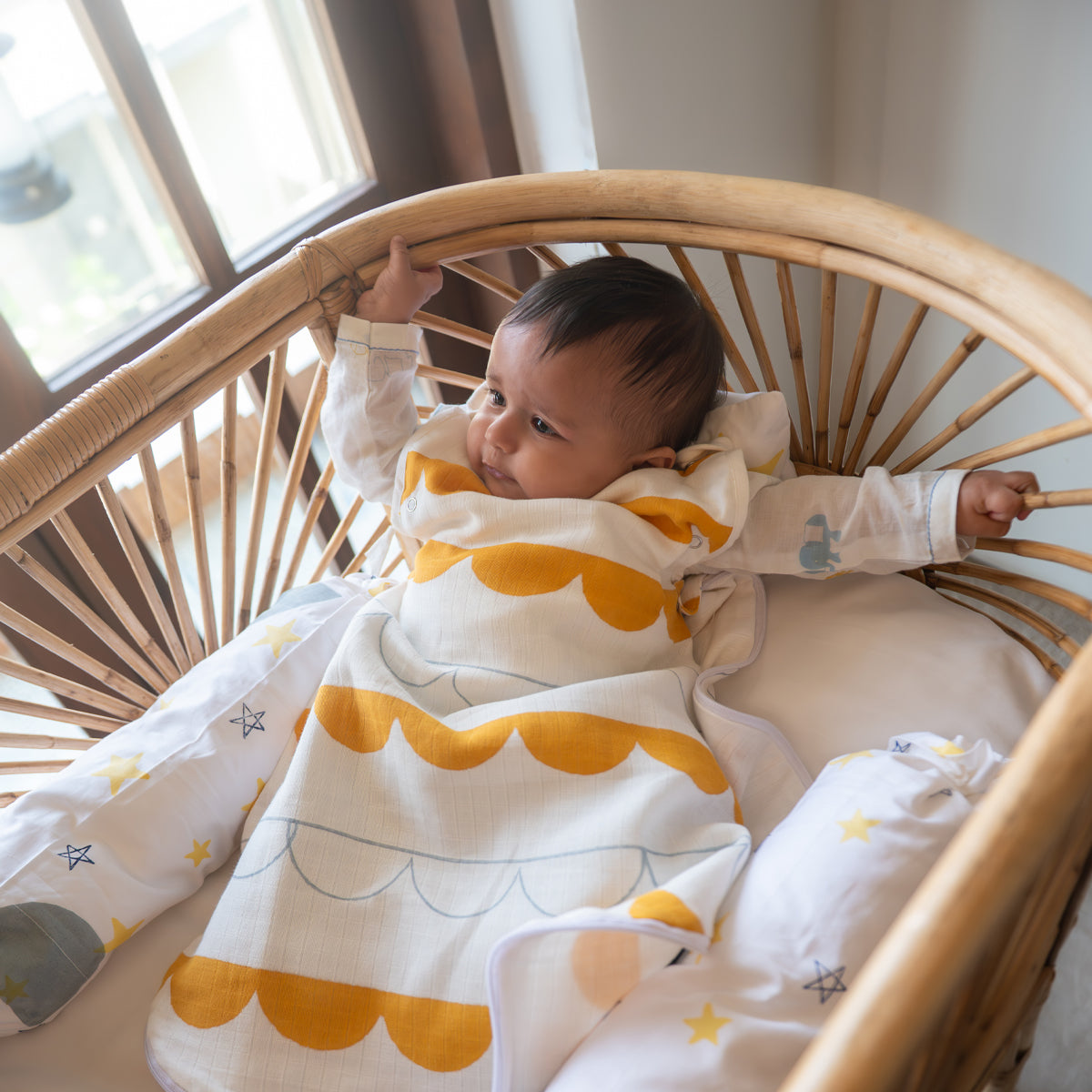 Organic Muslin Sleeping Bag for Baby - Elle Half Moon | Yellow