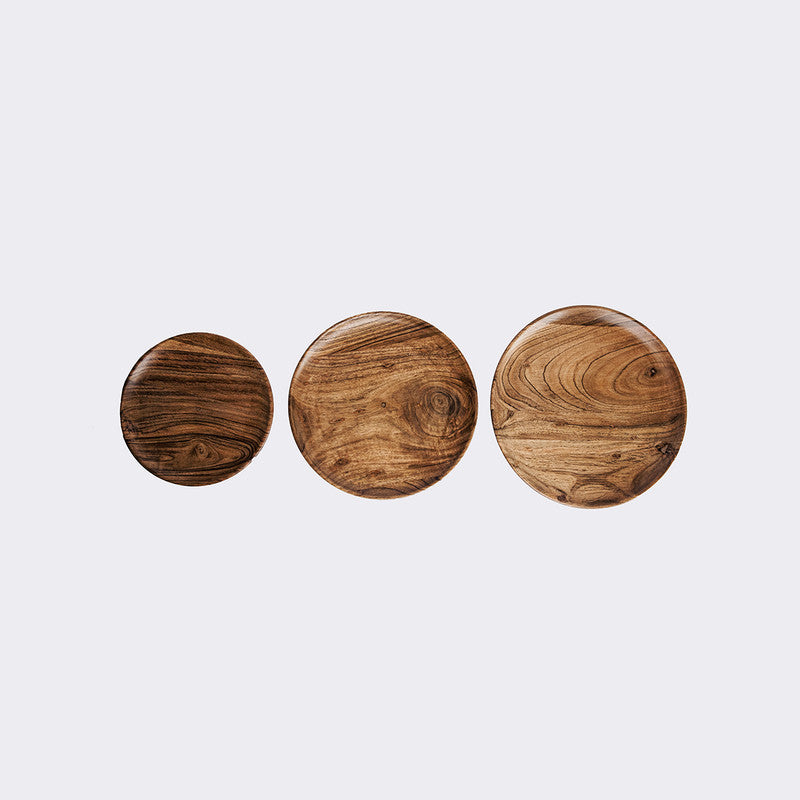 Acacia Wood Dinner Plates | Brown | Set of 3