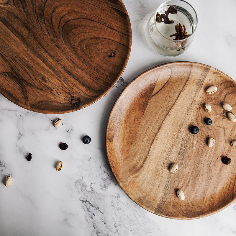 Acacia Wood Serving Plates | Large | Brown | Set of 2