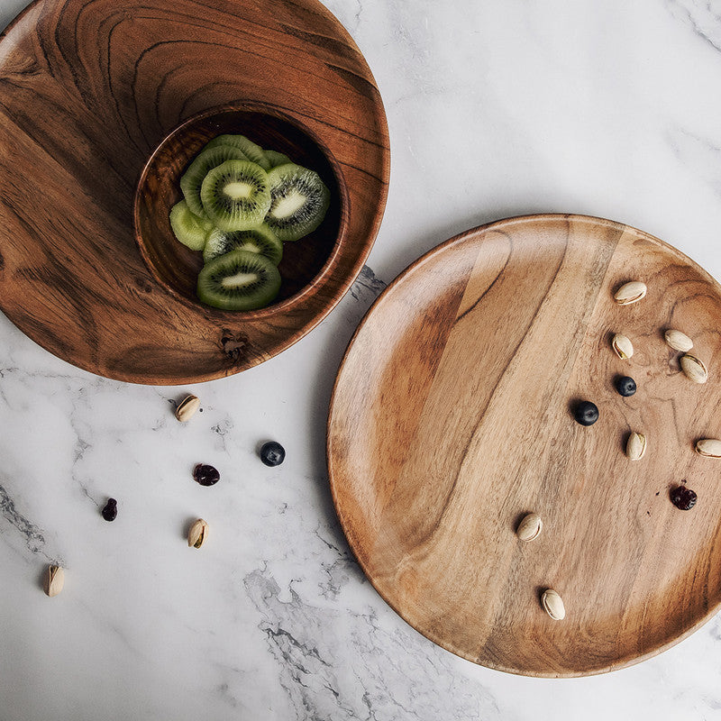 Acacia Wood Serving Plates | Large | Brown | Set of 2