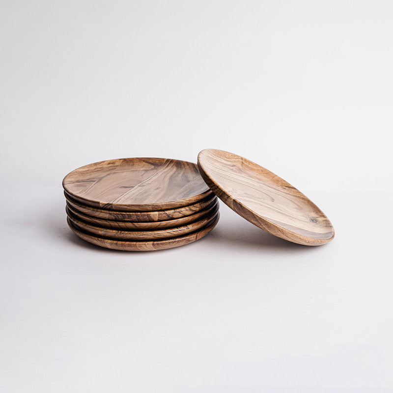 Acacia Wood Serving Plates | Medium | Brown | Set of 6