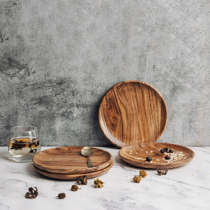 Acacia Wood Serving Plates | Small | Brown | Set of 4