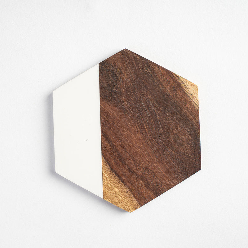 Sheesham & Marble Hexagonal Coasters | Set of 4