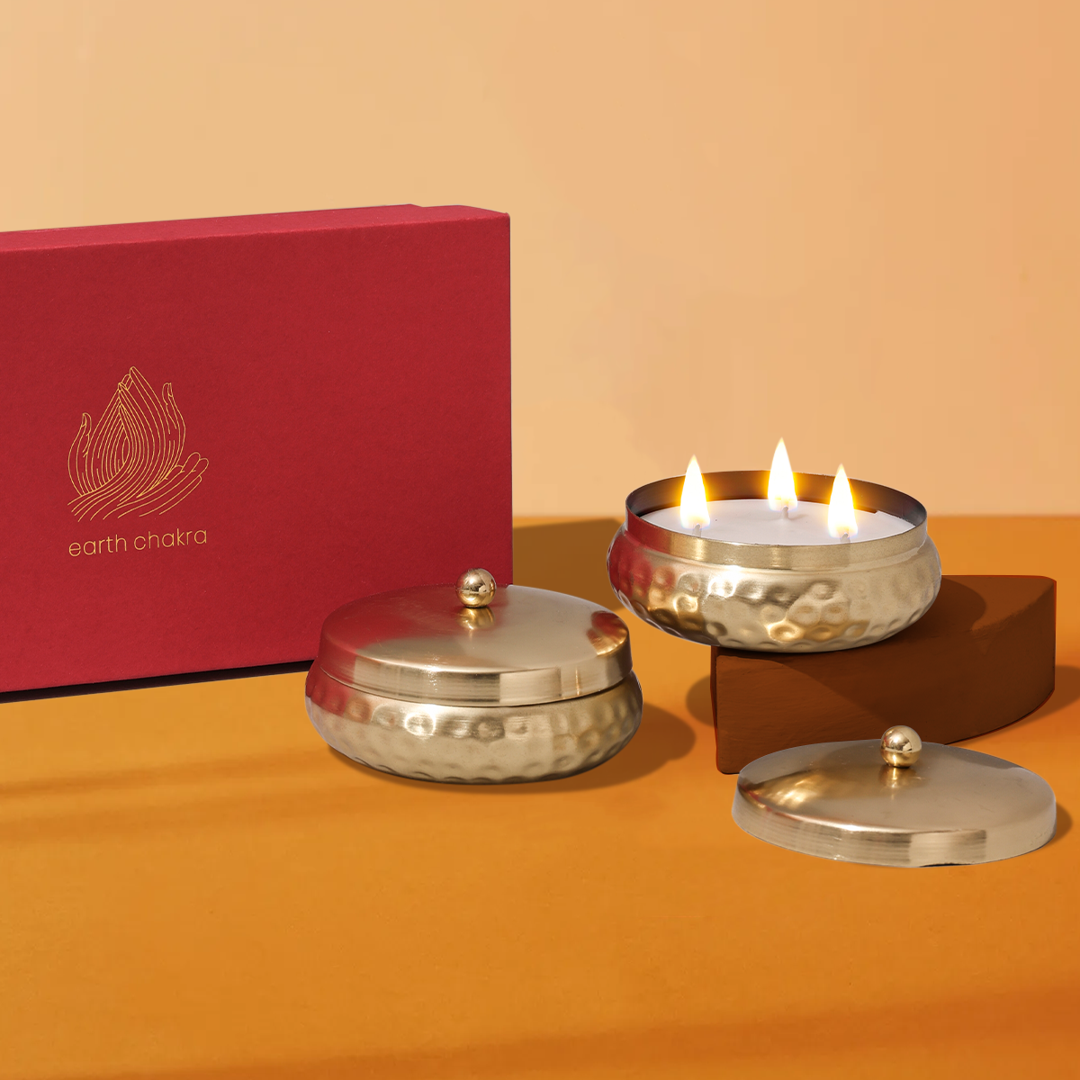 Diwali Gift Box| 3 Wick Scented Candle with Lid | Set of 2 | Lavender | Soy Wax Candle