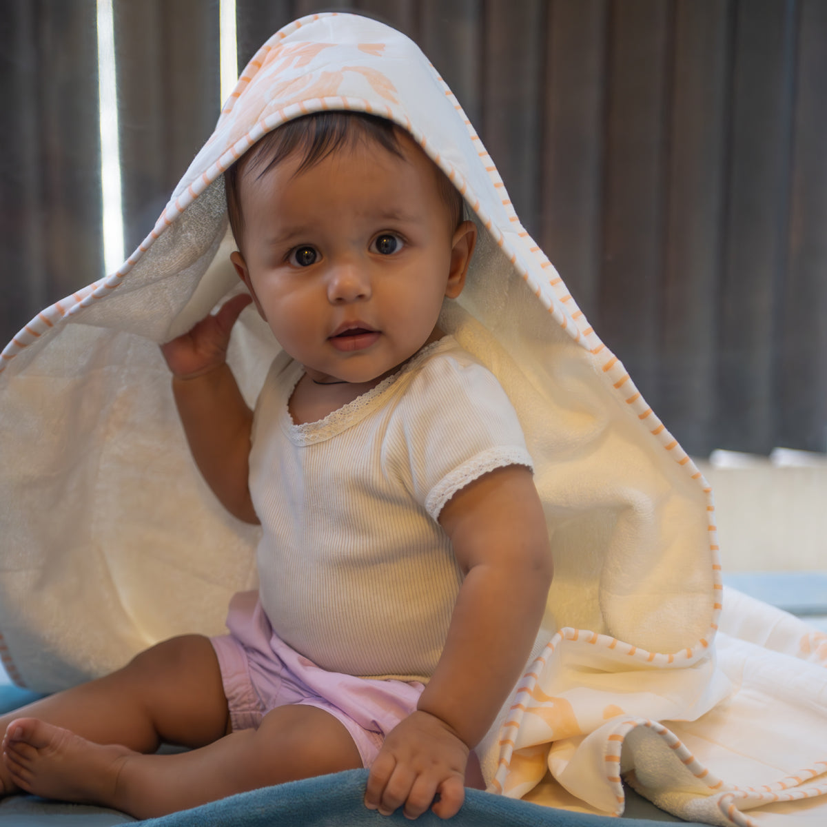 Baby Hooded Towel | Pure Cotton Terry - Horse | Peach