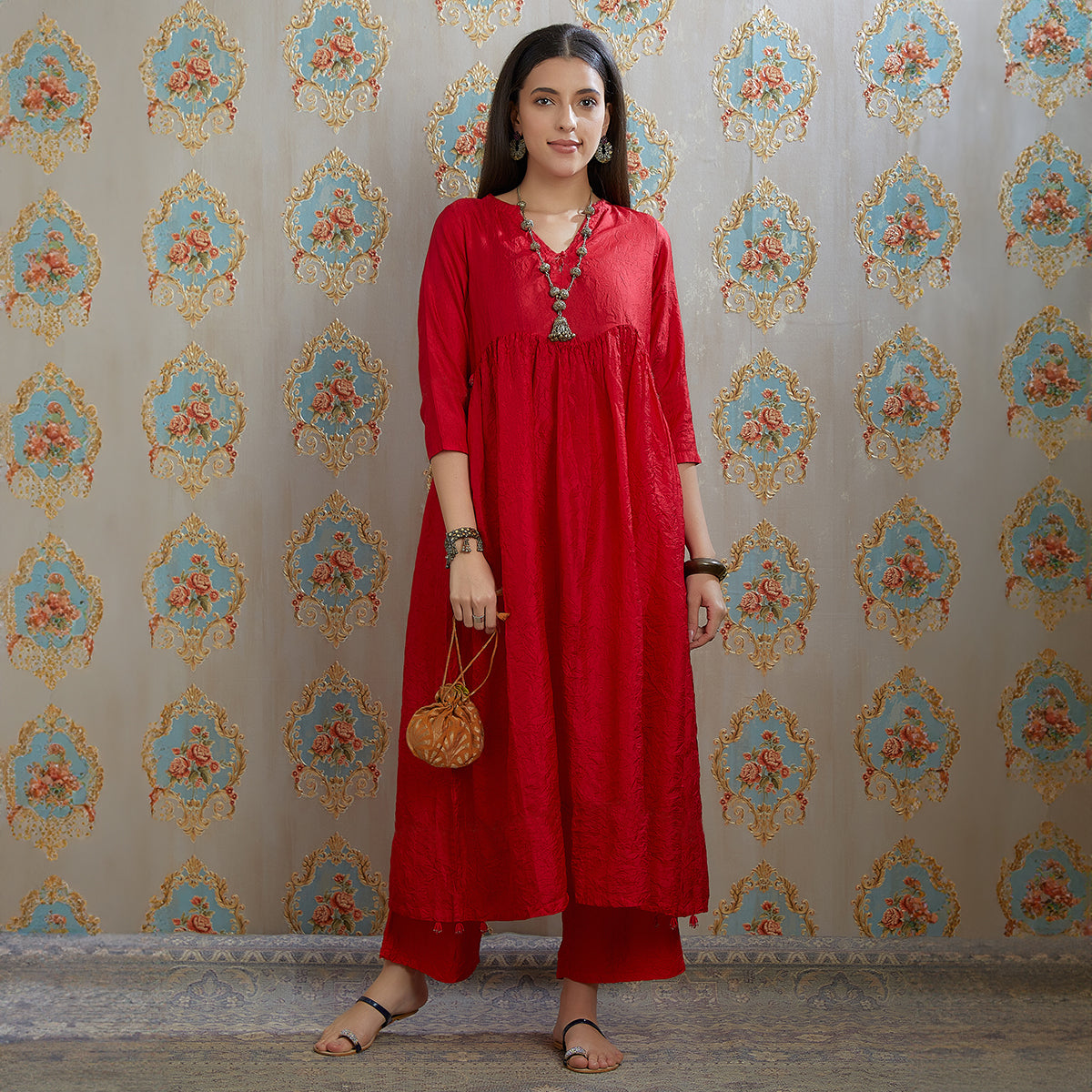 Vibhuti-Red Silk Kurta & Pants