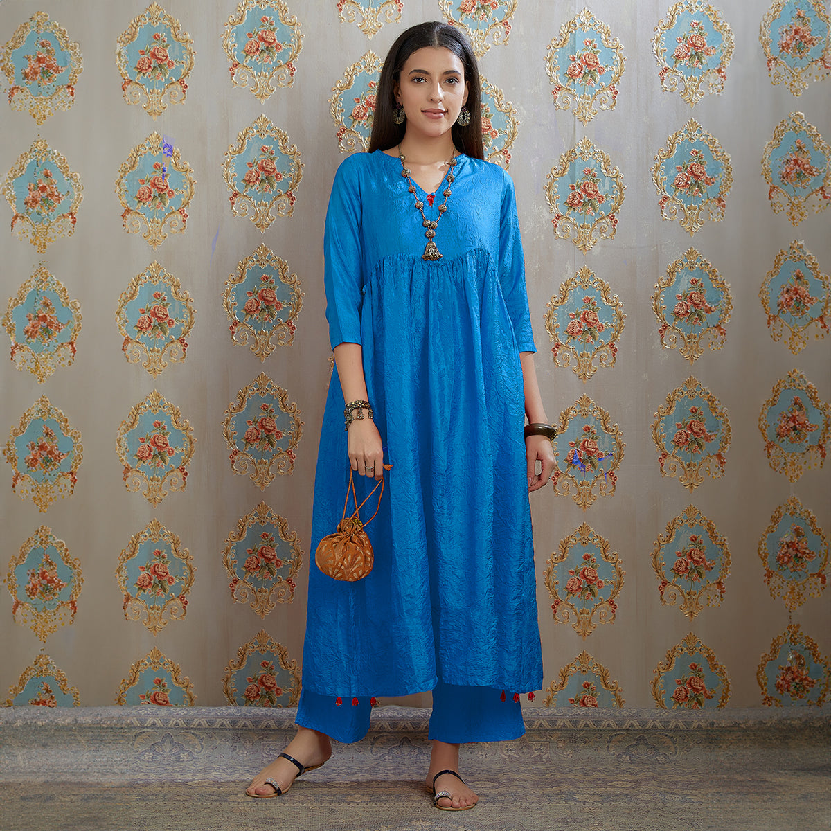 Vibhuti-Teal Blue Silk  Kurta & Pants