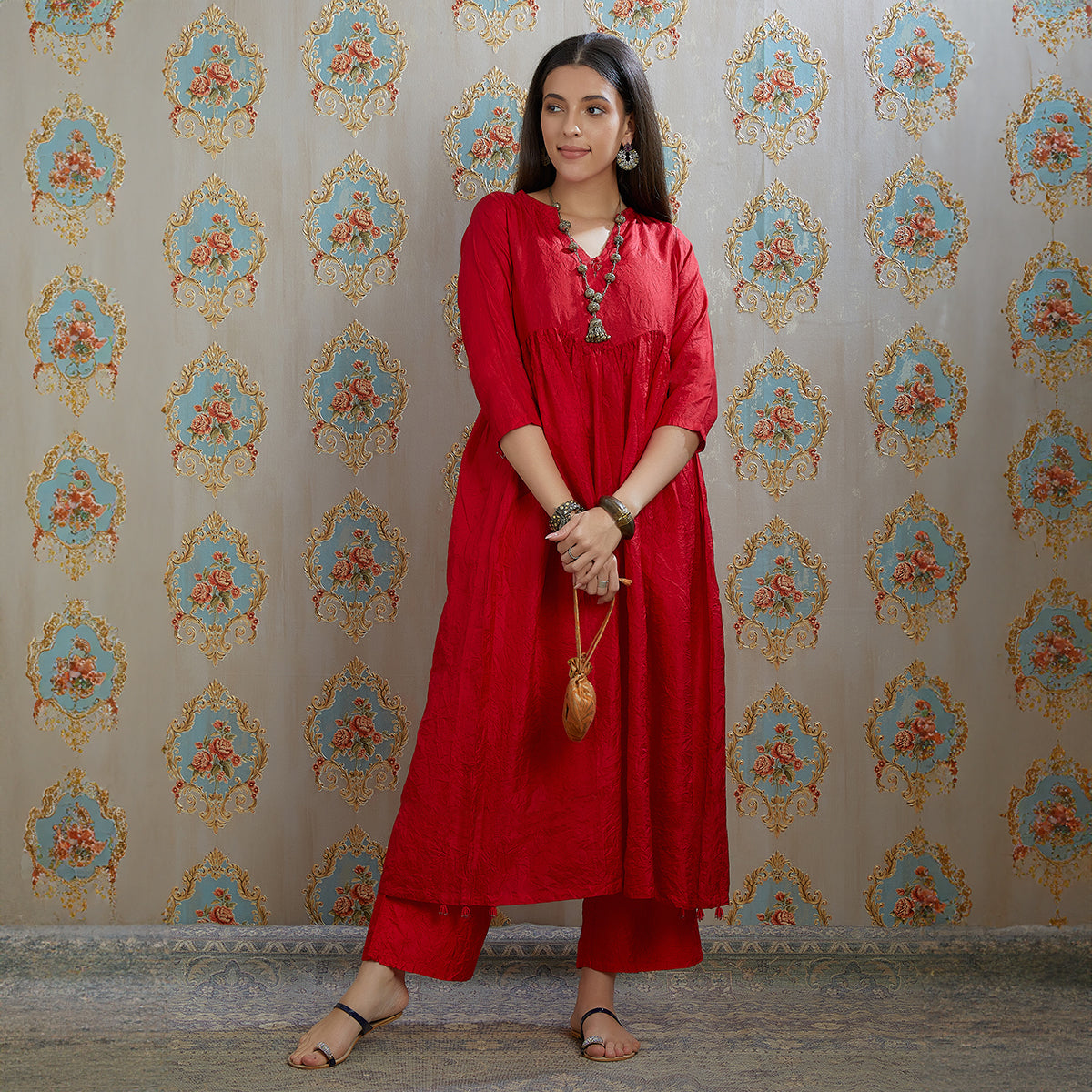 Vibhuti-Red Silk Kurta & Pants