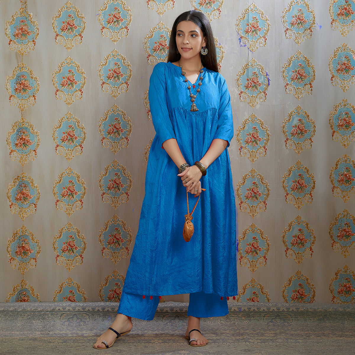 Vibhuti-Teal Blue Silk  Kurta & Pants